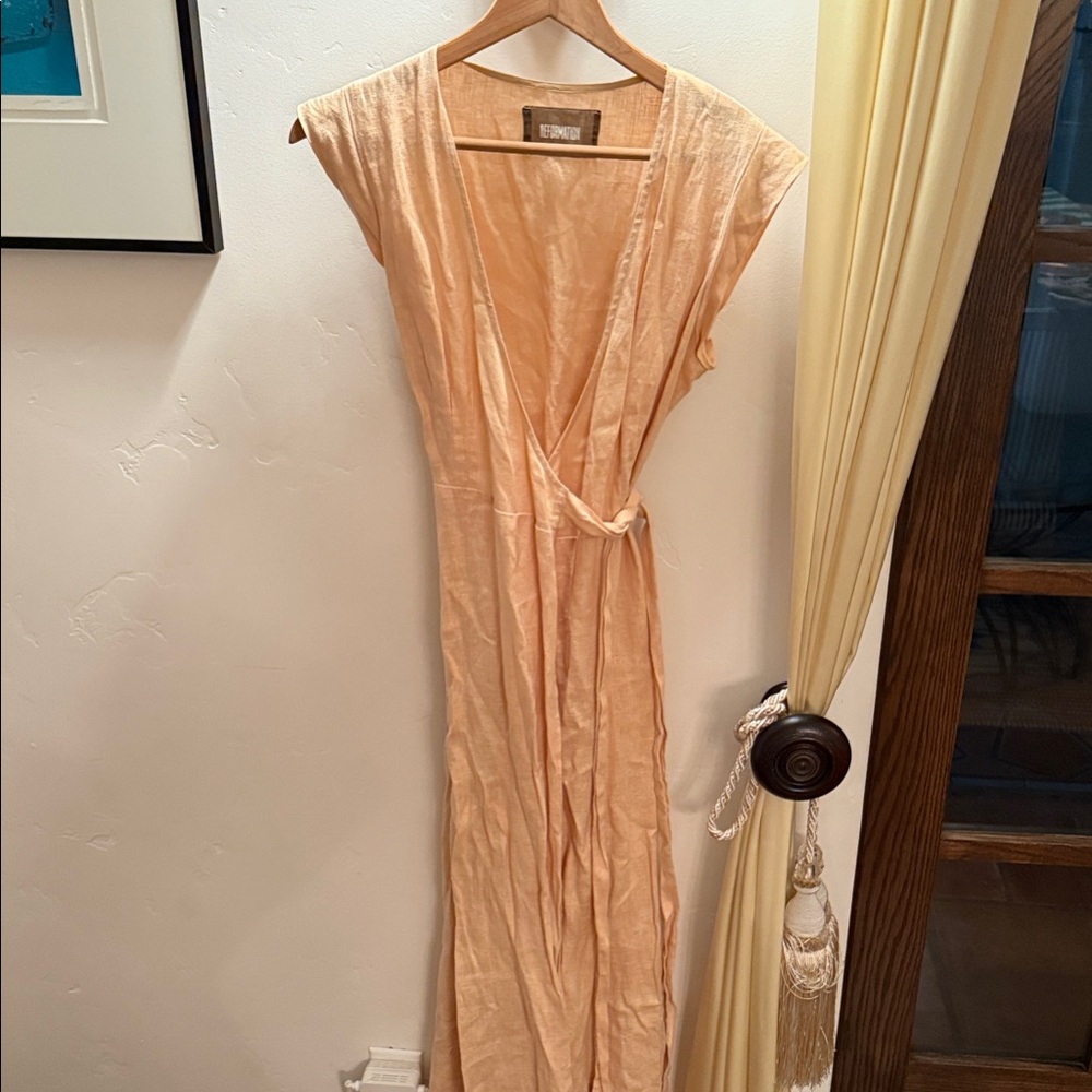 Reformation linen Peach wrap Maxi Dress